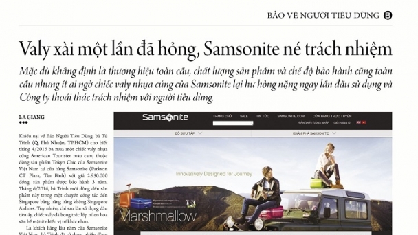 Samsonite Việt Nam buộc phải đổi sản phẩm mới cho khách hàng